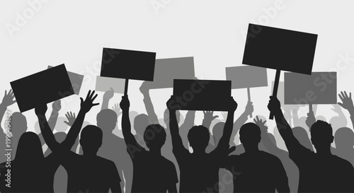 Protesters with blank sign boards.