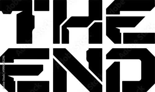 The End graphic vector drawing, minimalist black and white design for closure and finality