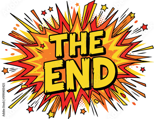 Vector drawing of a comic book style explosion with the words 'THE END' in the center, perfect for movie closings