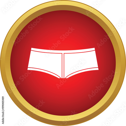 Underwear icon depicting male briefs or shorts on a red circular background