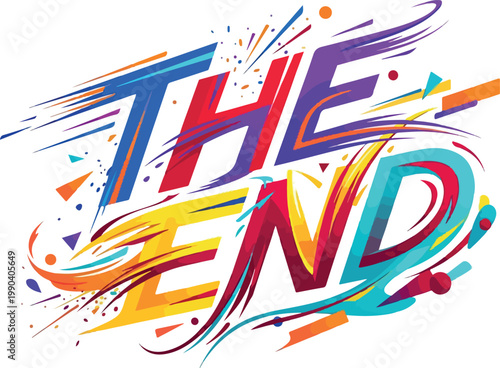 The End - Dynamic Vector Drawing Featuring Colorful Abstract Shapes and Typography