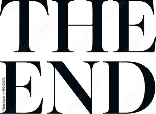 The End Vector Drawing Illustration for Movie Endings and Final Scenes, Simple Black and White Text Graphics