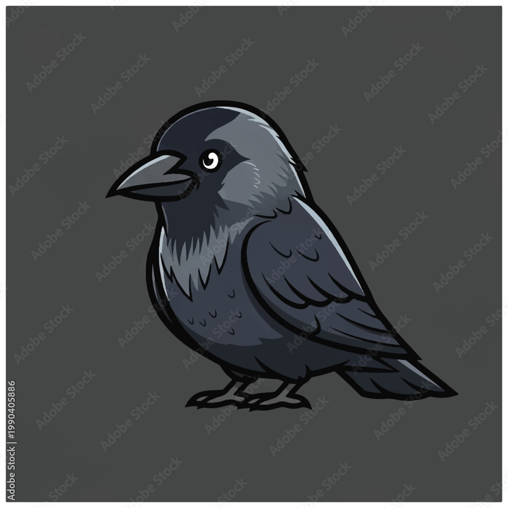 Fototapeta premium Dark Gray Cartoon Bird Side View.