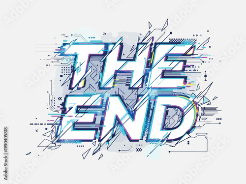 Vector drawing of 'The End' text with glitch and digital abstract elements, perfect for motion graphics or final scene