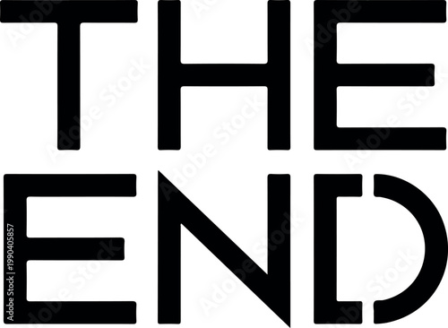 Vector drawing of the words 'The End' in a bold, stencil-like font, symbolizing conclusion or finality, perfect for graphic design projects about finishing