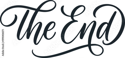 The End vector drawing in elegant cursive script for closure or conclusion