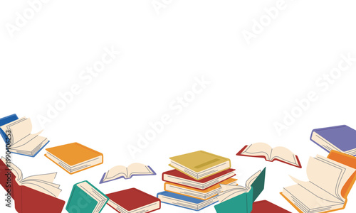 本や書類が積み上がった背景フレーム