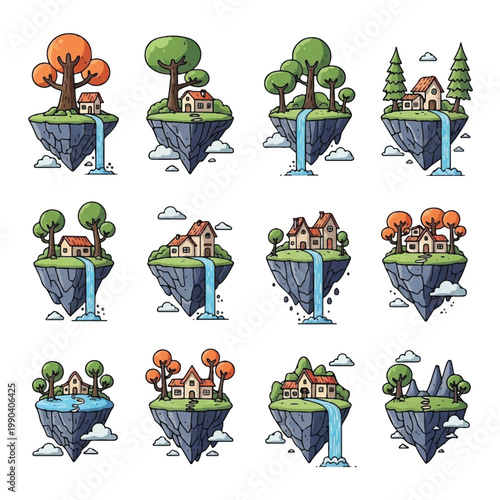 Floating Islands with Trees and Houses.