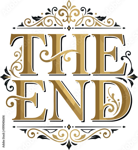The End - Vector Drawing with Elegant Ornate Border Design, Perfect for Closing Credits and Final Scenes