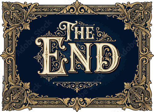 The End Vintage Ornate Decorative Frame Vector Drawing - Classic Decorative Border With The Words The End In Ornate Font