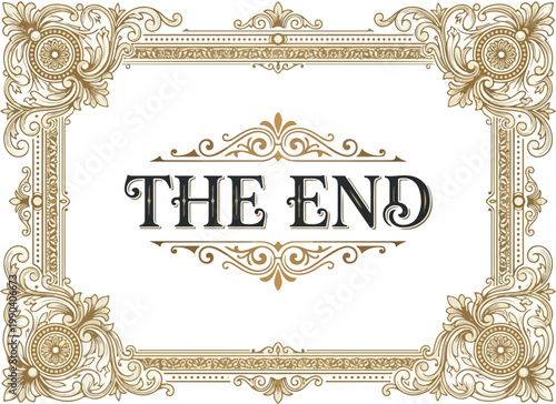 The End Vintage Ornament Vector Drawing - Ornate Floral Flourish Frame with Elegant Typography