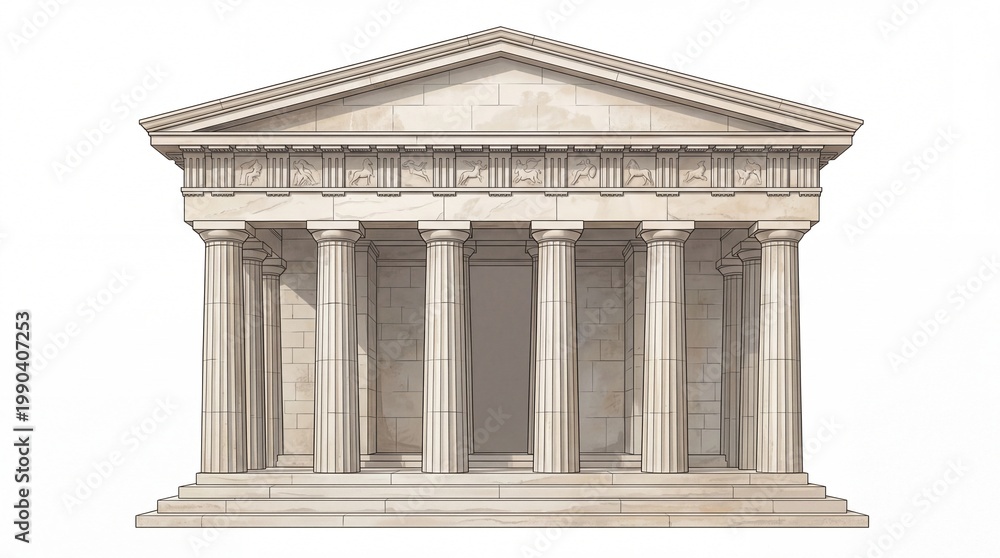 Fototapeta premium An architectural illustration of a classical greek temple featuring tall columns and pediment