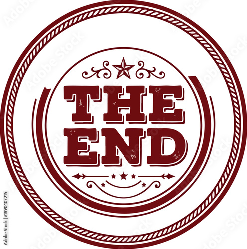 The End movie title vector drawing with distressed typography and decorative elements