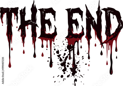 The End Graphic Text Vector Drawing with Dripping Blood Effect