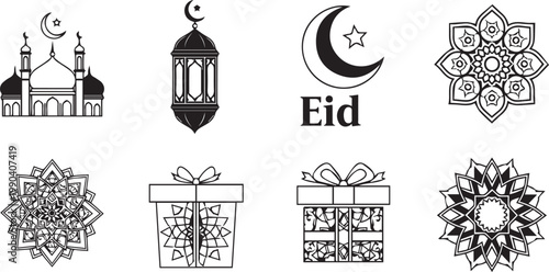 Ornate Arabic Mandala Patterns with Mosque Lantern and Gift Boxes for Ramadan Kareem