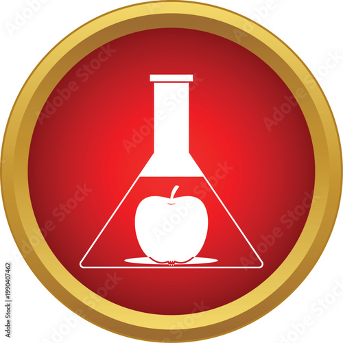 Apple inside a scientific erlenmeyer flask, symbolizing genetic modification