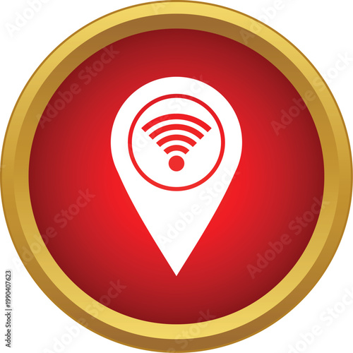 Red circle icon outlining a white map pointer with wi fi symbol