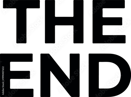 The End Vector Drawing, Bold Black Text Signifying Conclusion or Completion