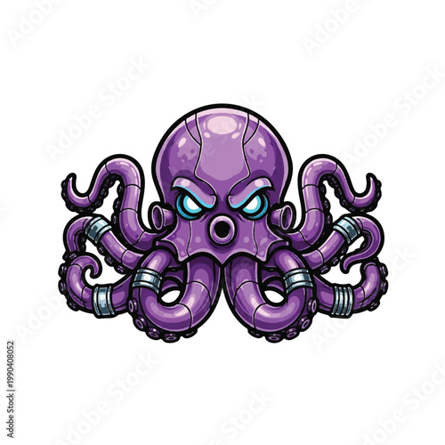Purple octopus with angry expression.