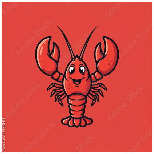 Smiling Cartoon Lobster Closeup Front View.