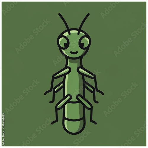 Smiling Cartoon Praying Mantis Insect.