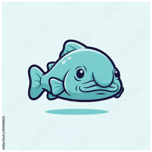 Teal cartoon fish with fins smiling.