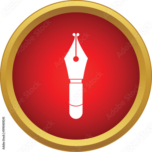 White fountain pen nib symbol for writing and signature on a red button