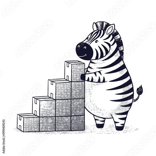 Zebra standing next to stacked blocks.