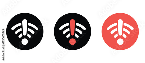 WiFi Warning Icon Circle Network Alert Internet Problem Signal Error Vector Illustration Set Isolated Background