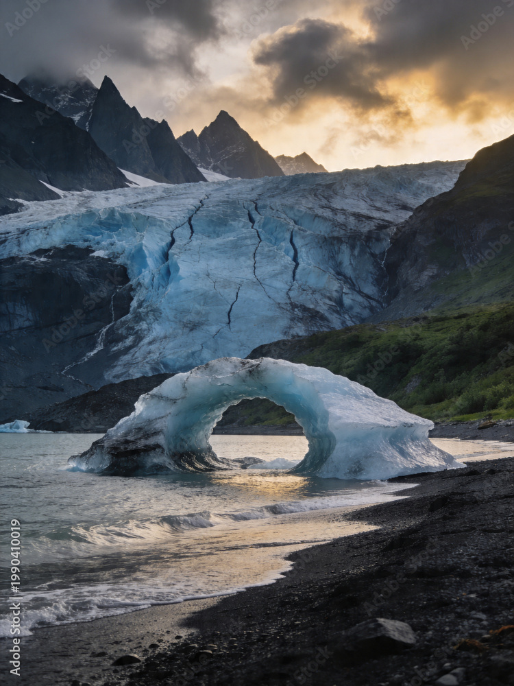 Fototapeta premium Majestic Glacier Wall with Crystal Clear Ice Blocks