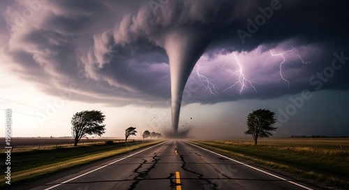 Dramatic storm clouds gather over an empty asphalt highway at sunset as a dark weather front moves across the desert landscape during a lonely country road trip journey