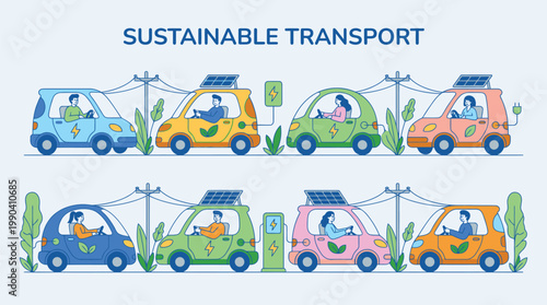 Sustainable Transport Vehicles Illustration for Eco Friendly Travel.
