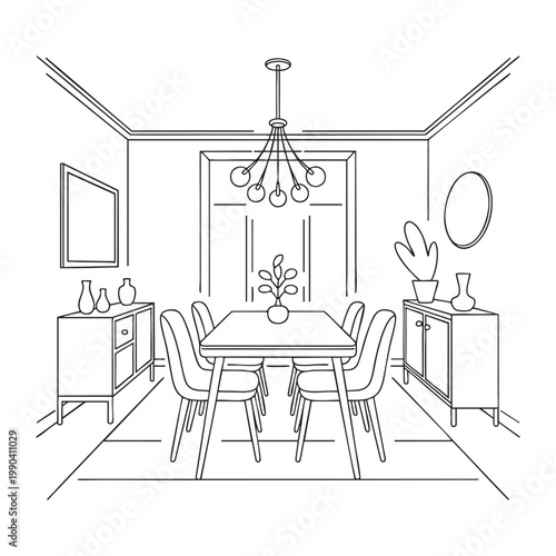 Minimalist line of a bedroom with bed, chair, lamp, and clothes hanging minimalist line bedroom