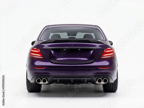 Modern Luxury Purple Sedan Rear View Studio Shot with Bright Tail Lights