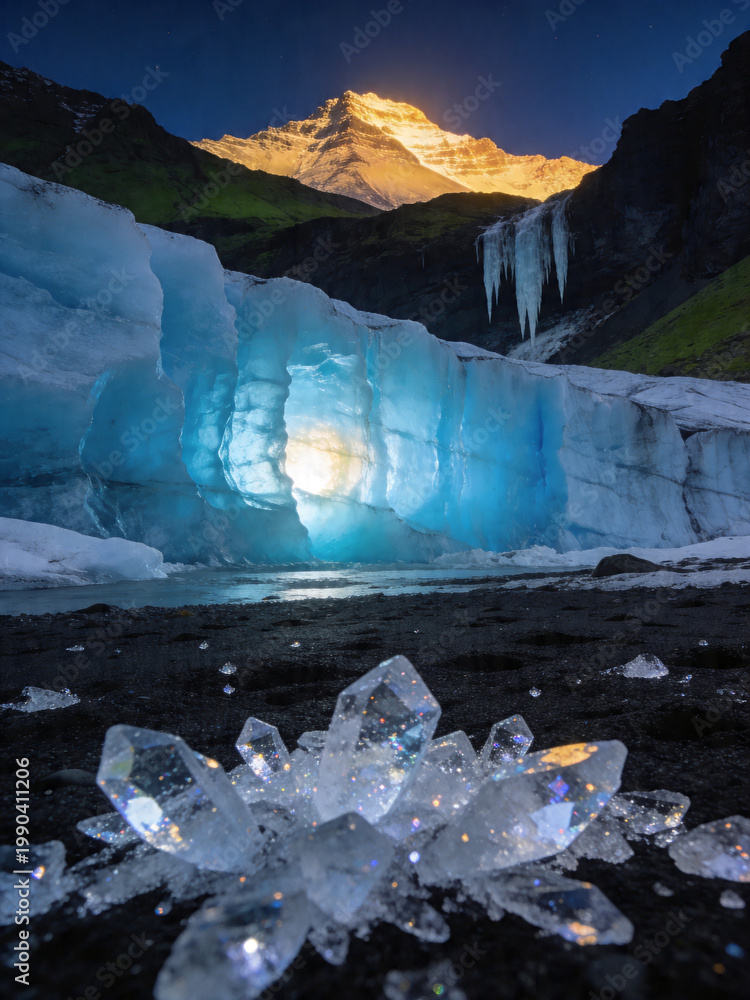 Fototapeta premium Majestic Glacier Wall with Crystal Clear Ice Blocks