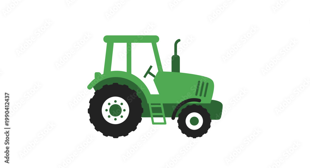 Fototapeta premium Green tractor illustration isolated on white background for agriculture