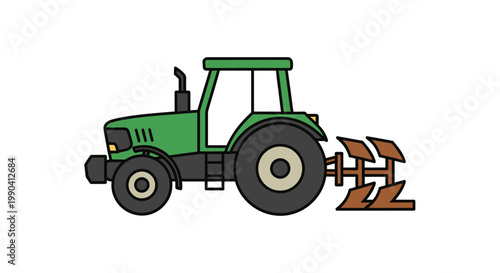 Green tractor with plow vector illustration on white background