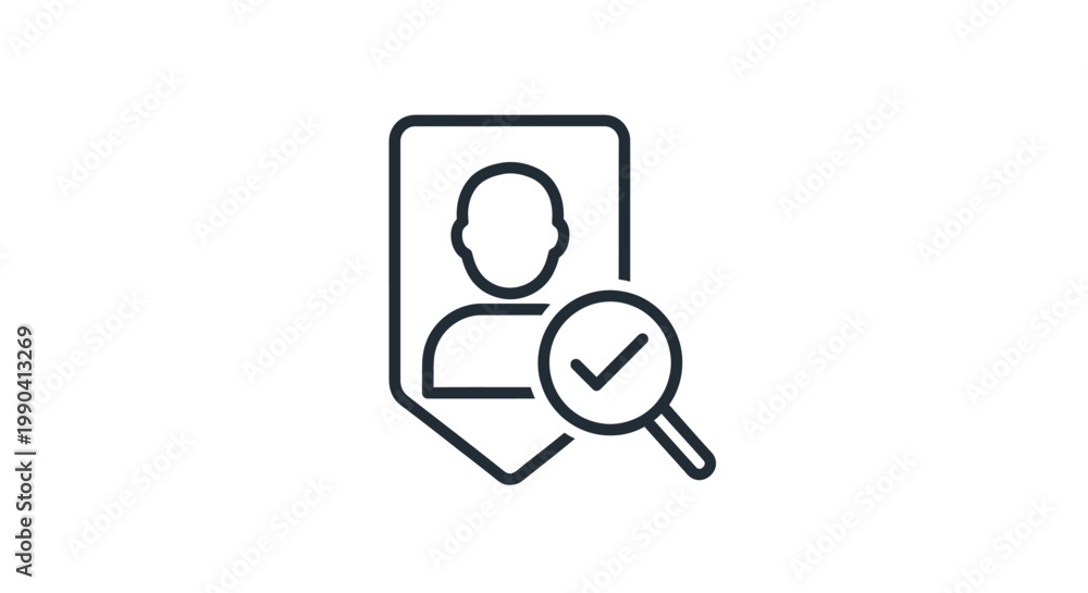 Fototapeta premium Icon of person with checkmark in magnifying glass for identification