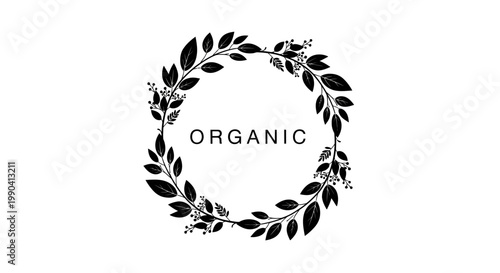 Organic logo with leaf wreath design.