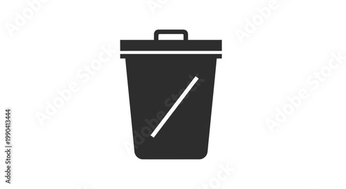 Minimalist black trash can icon on white background waste recycling concept