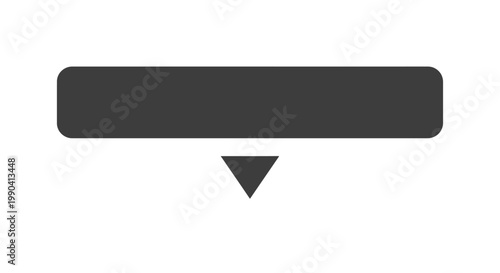 Minimalist dark gray button graphic with downward pointing triangle indicator