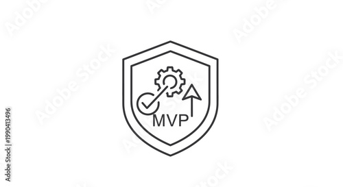 Minimalist icon of gear and arrow illustrating minimum viable product concept