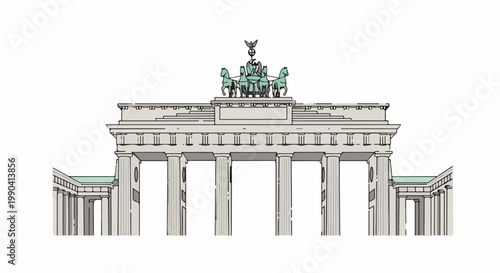 A neoclassical monument with a chariot pulled by horses atop its attic