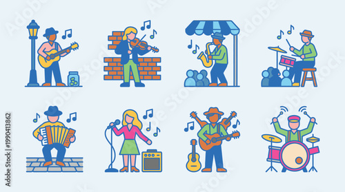 Group of Musicians Playing Instruments Outdoors.