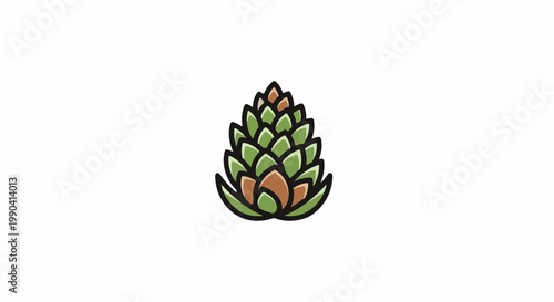 Stylized green and brown cone shape with distinct layers and a bold black outline