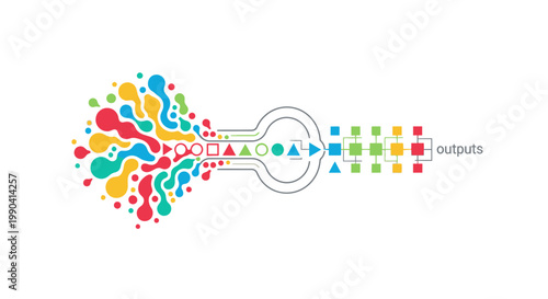 Colorful brain, neural network, creative outputs, mind map, infographic elements