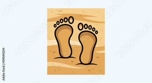 Cartoon footprints pressed into soft, sandy beach terrain with ripple details