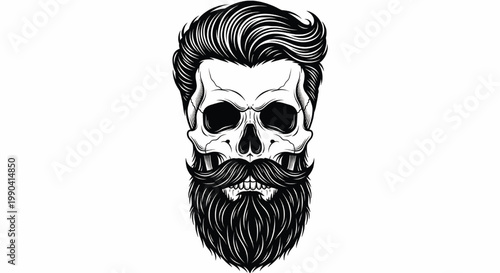 Beard silhouette icon with thick flowing black lines and a centered gray placeholder rectangle for text