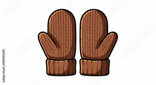 A pair of warm, knitted brown mittens with textured details and ribbed cuffs