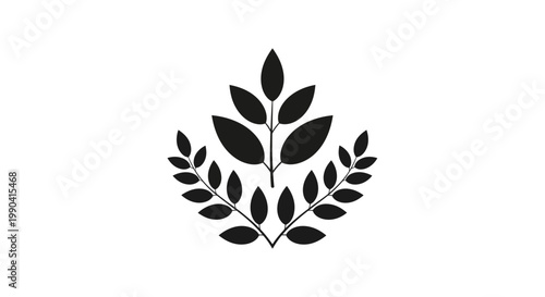 Black Laurel Leaf Icon Graphic Design.